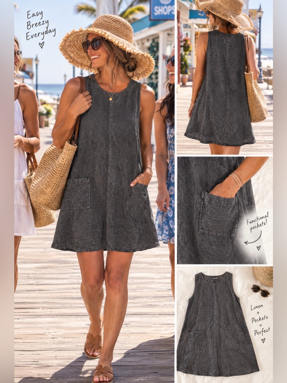 Flax NWOT Grey linen A line simple dress sz L